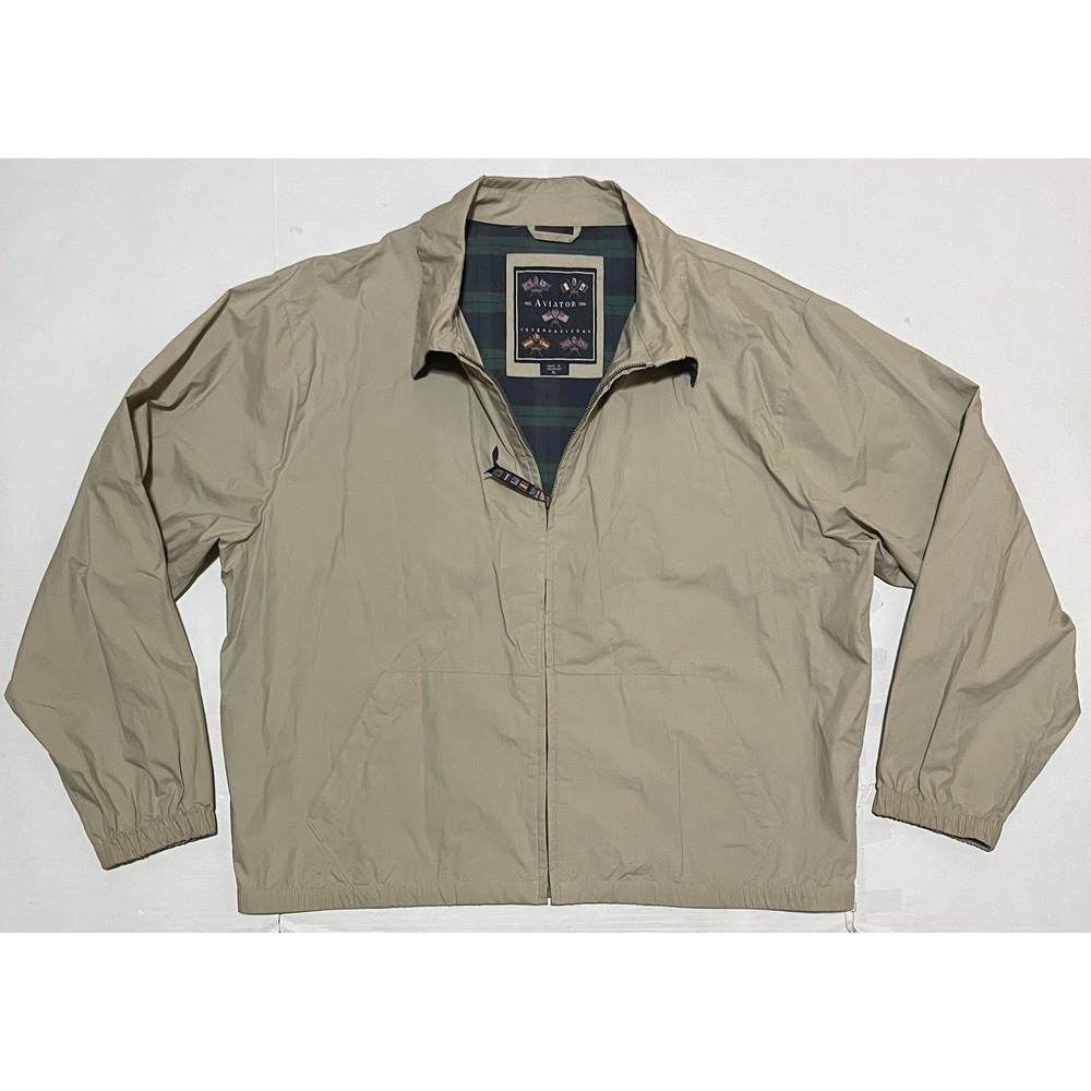 Aviator International Mens Size XL Harrington Beige Full Zip Khaki Lightweight